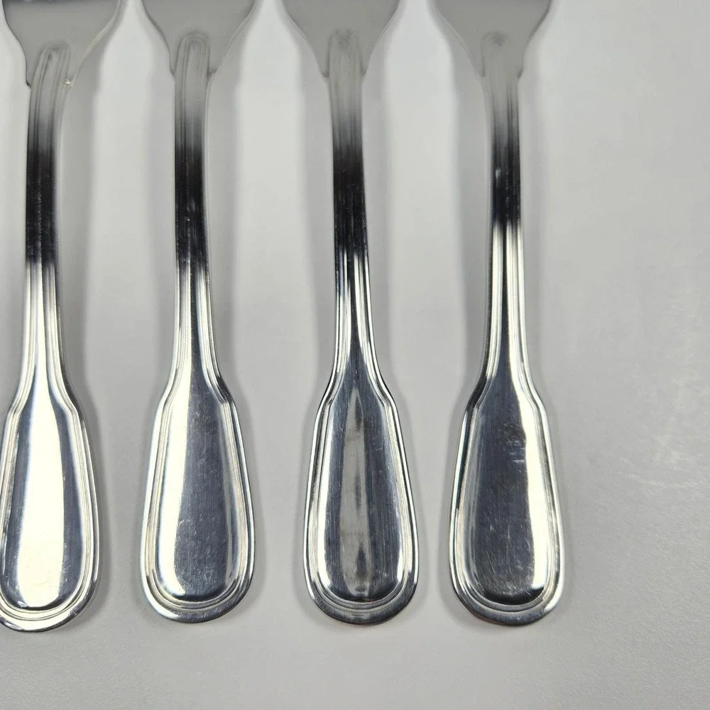 Vtg DJ Korea Stainless Steel Saumur Dinner Forks Set of 5 Double Thread Fiddle